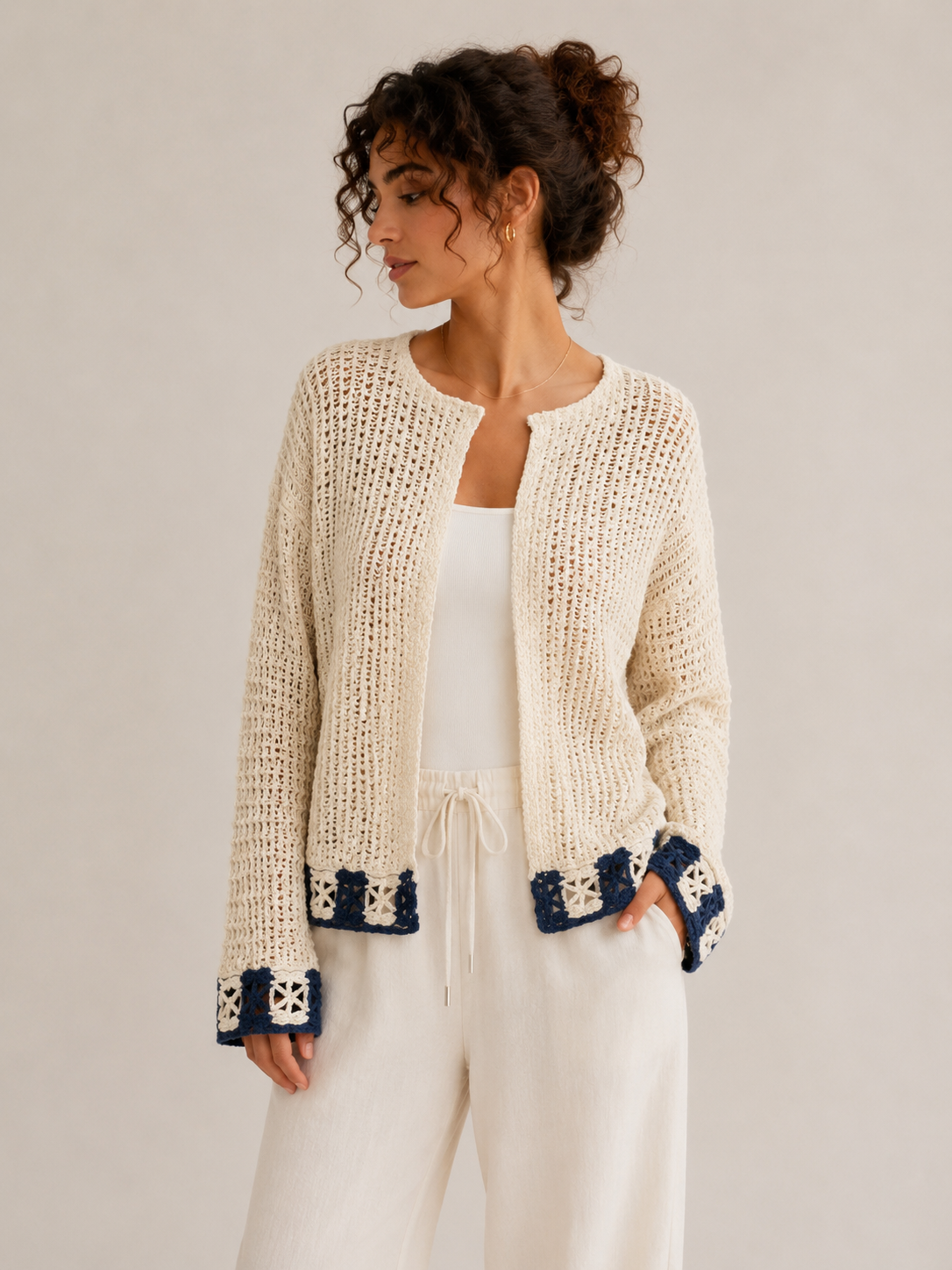 The Navy Crochet Edge Cardigan