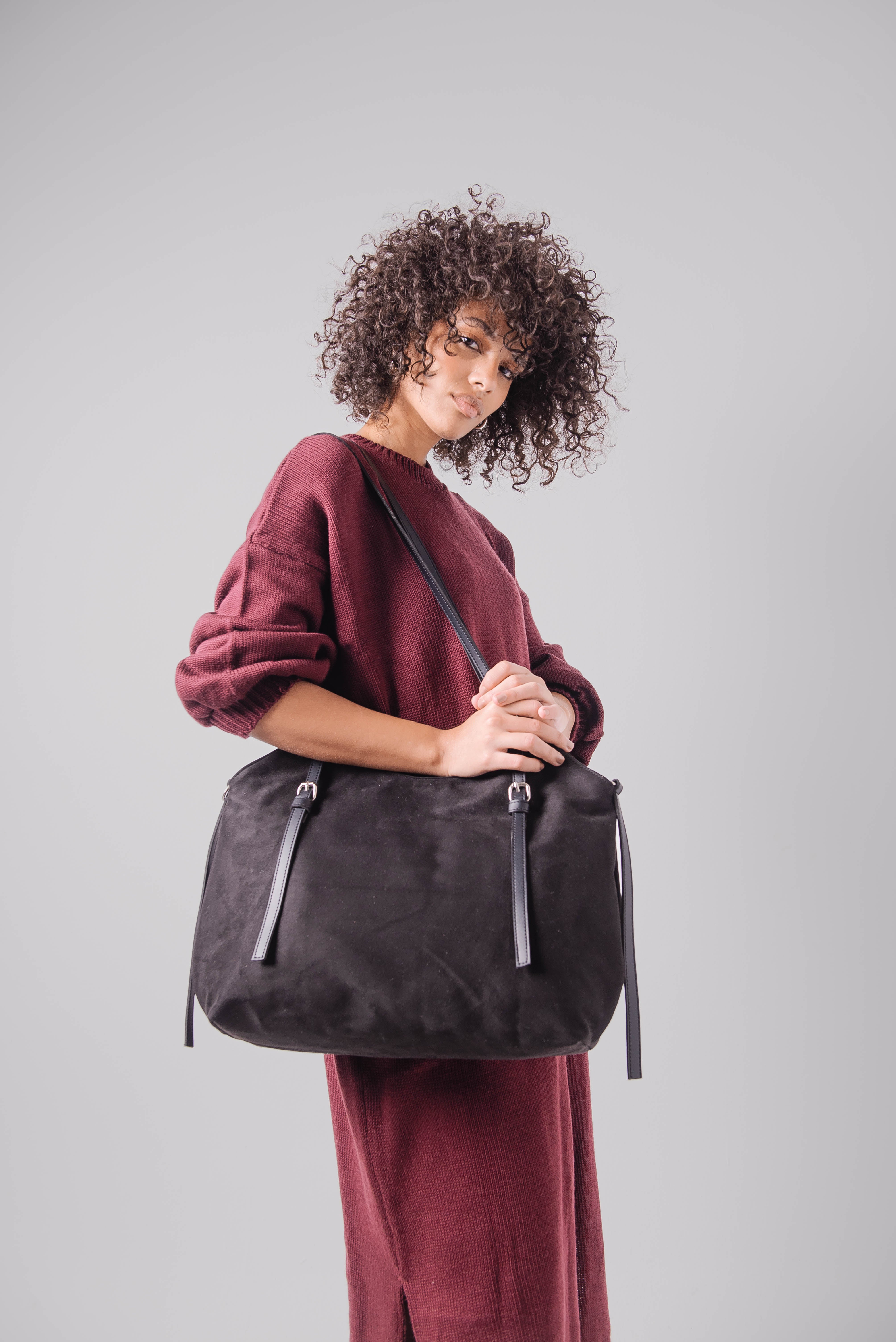 Black Suede Fusion Tote