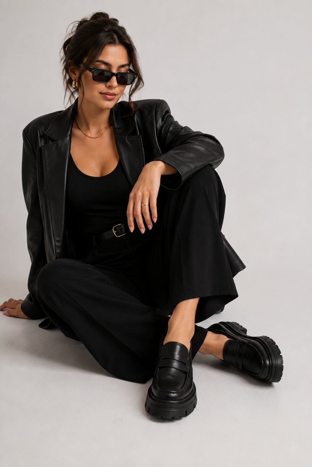 Black Leather Urban Step Loafers
