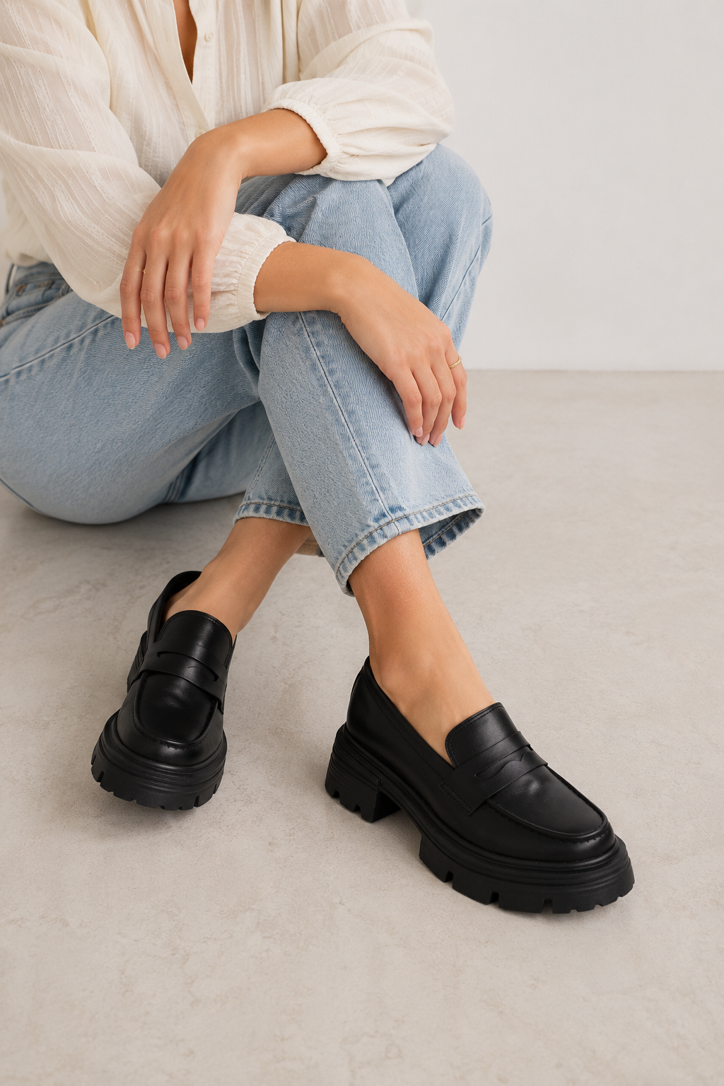 Black Leather Urban Step Loafers