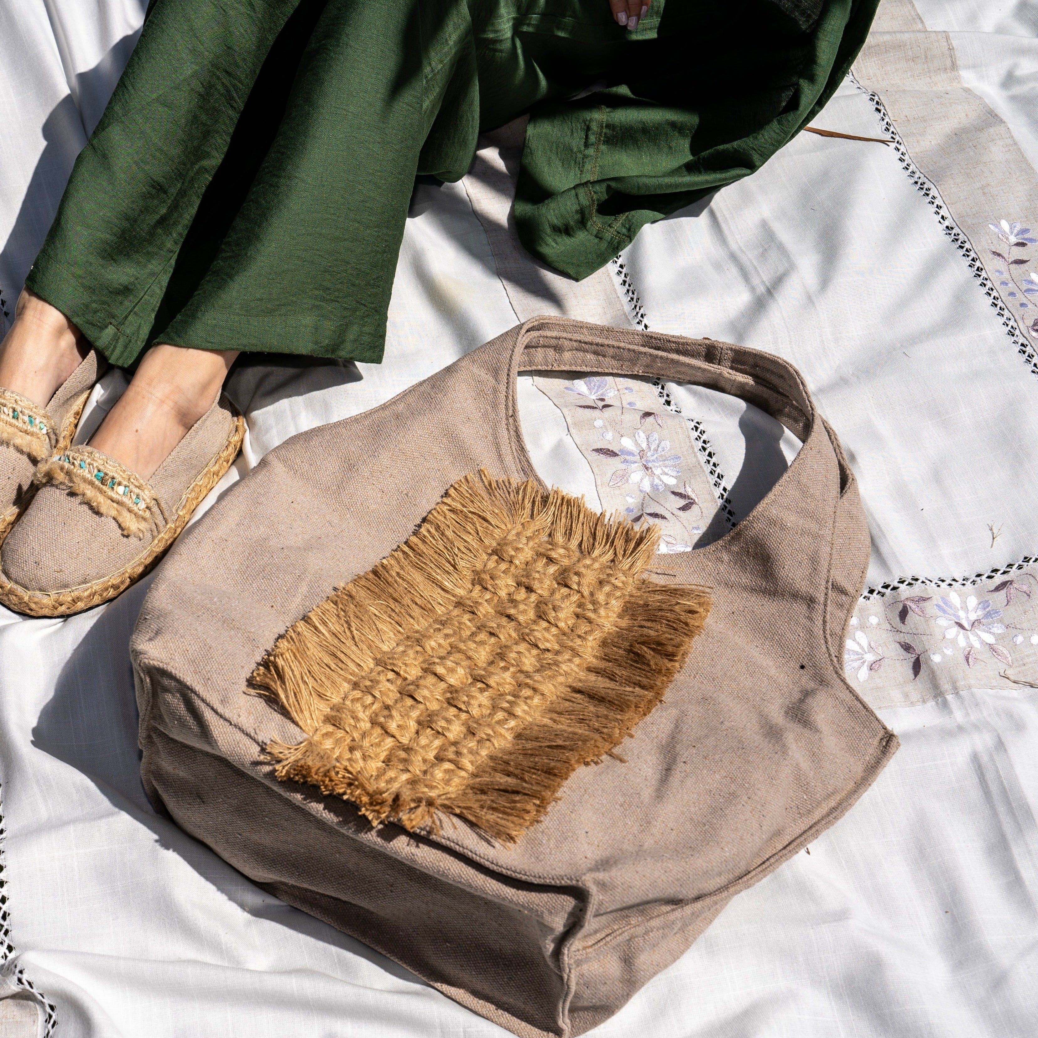 Beige Weave Tote