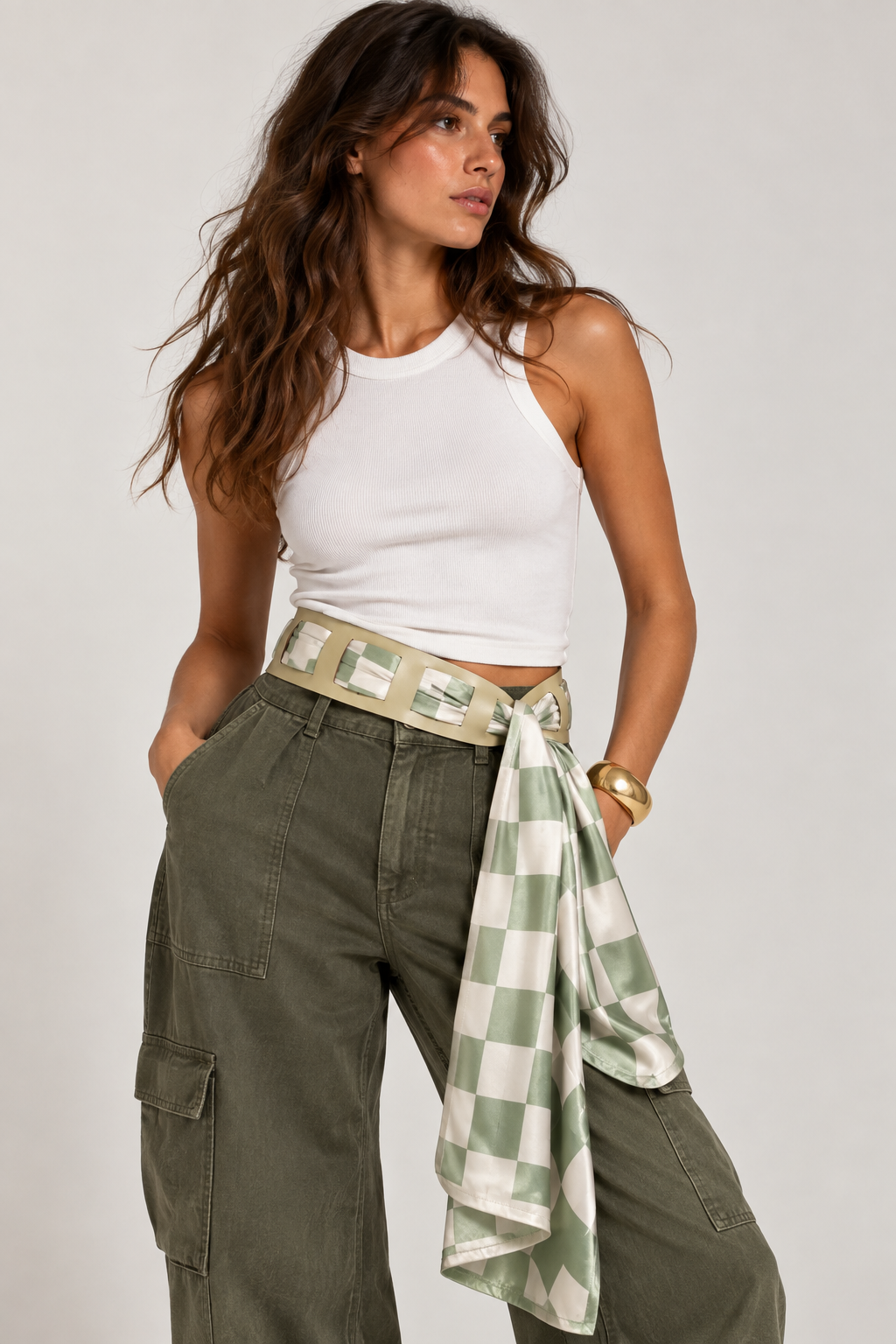 Sage Check Belt