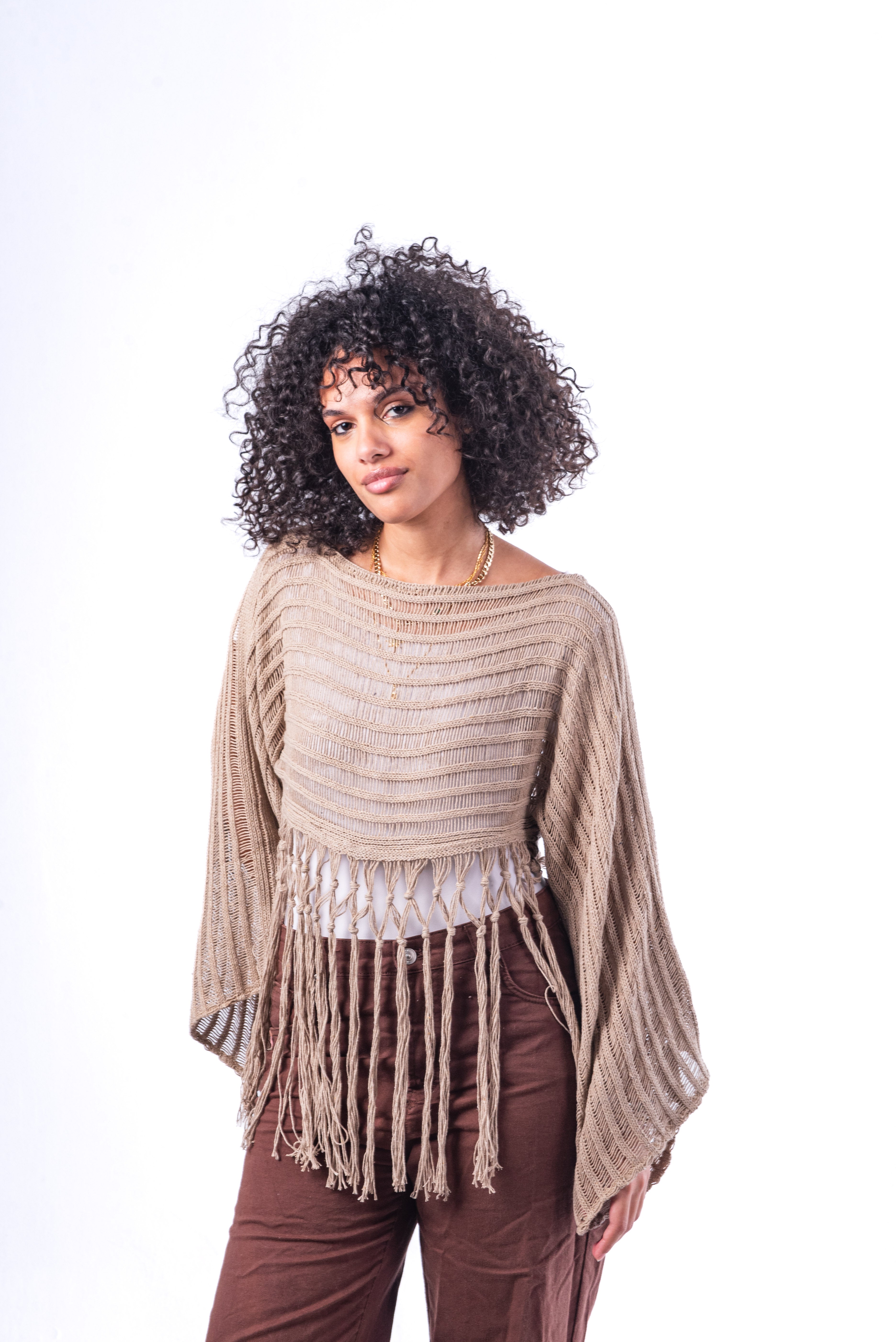 Beige Tassel Top.