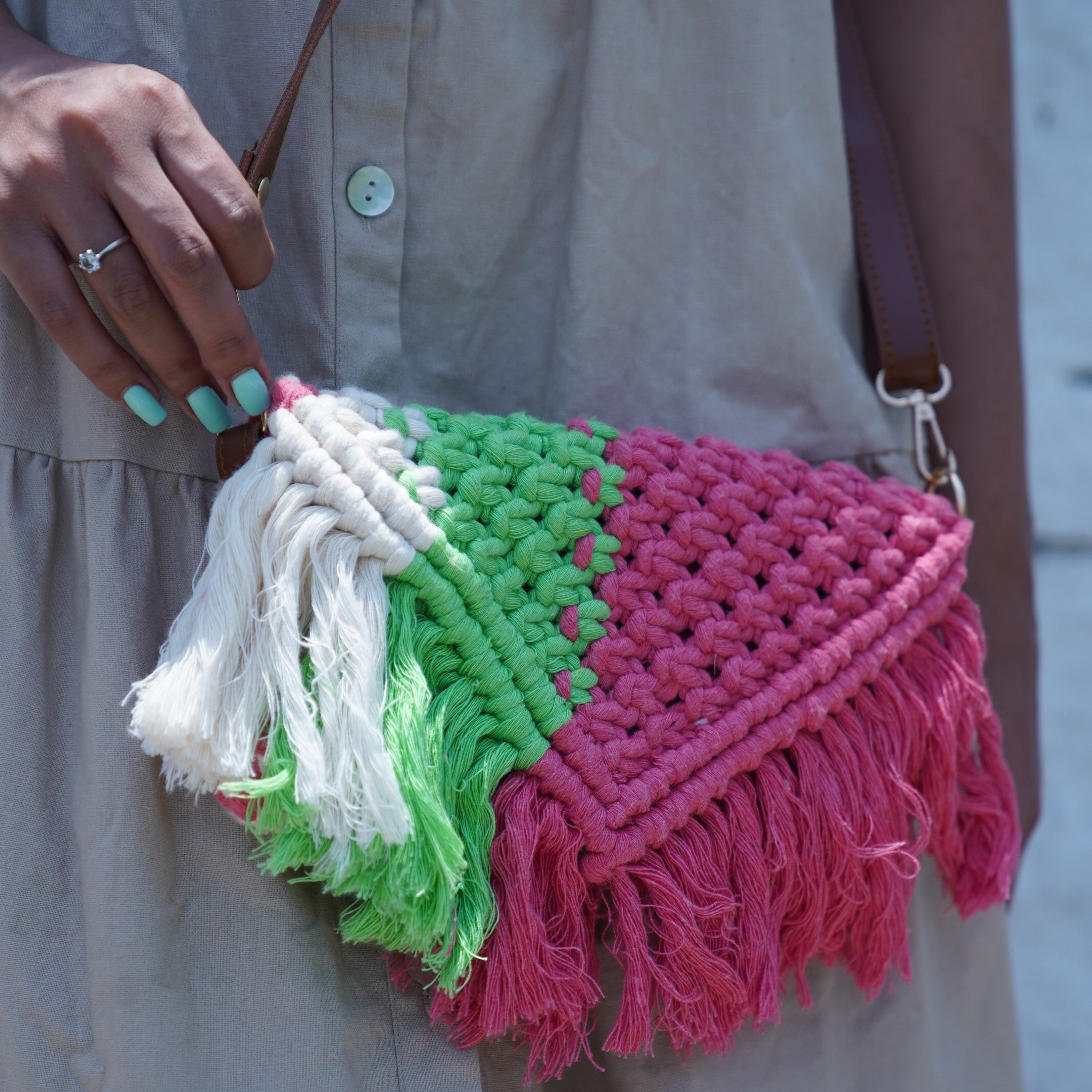 Macrame crossbody bag sale