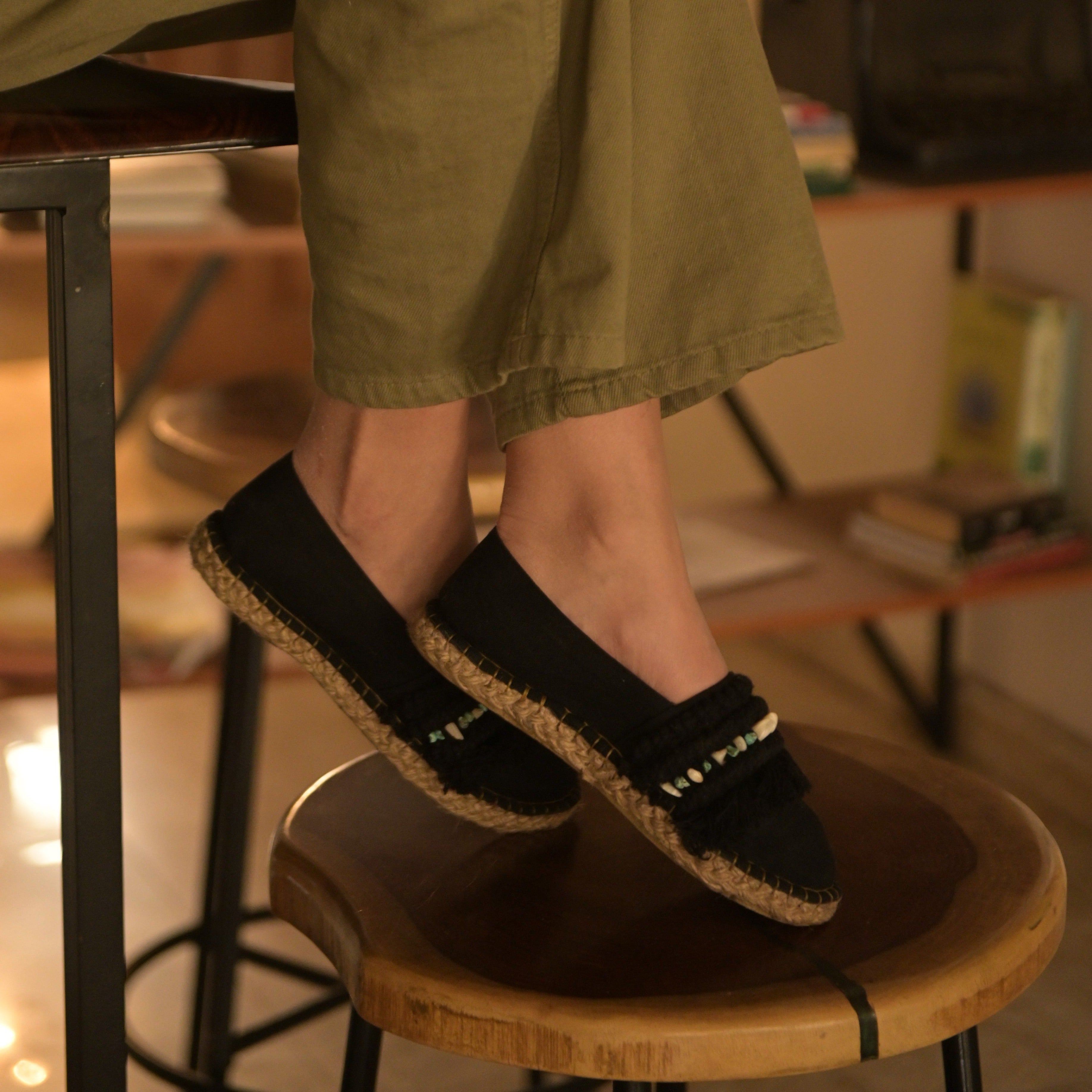 Black Stone Faced Espadrilles