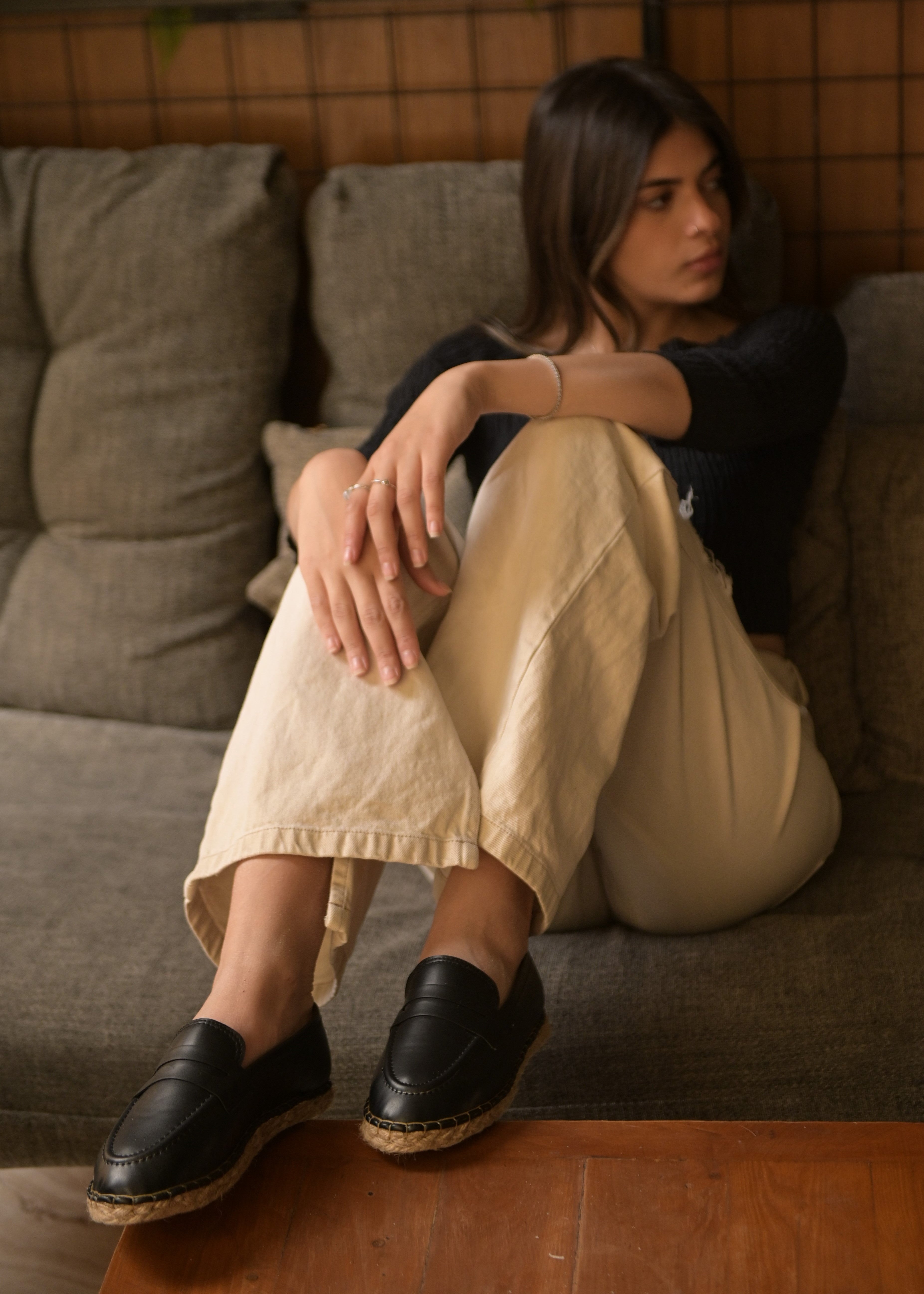 Black Leather Loafer Espadrilles