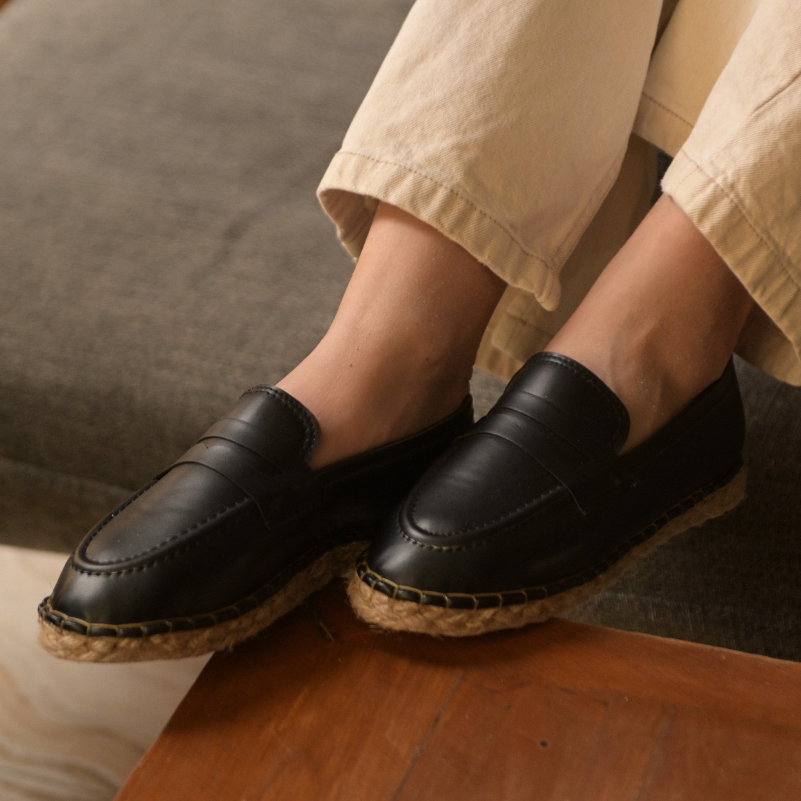 Black Leather Loafer Espadrilles