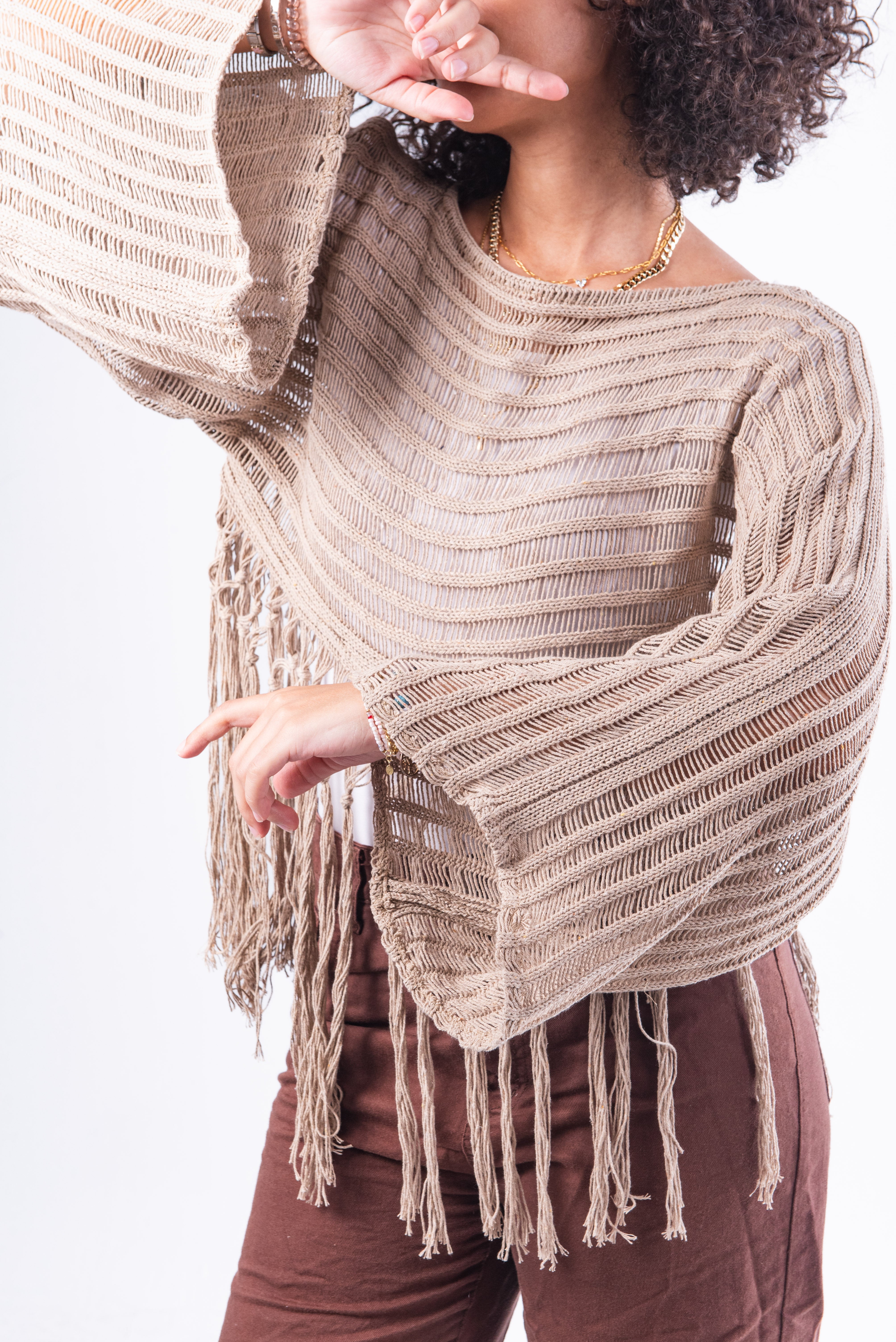 Beige Tassel Top.